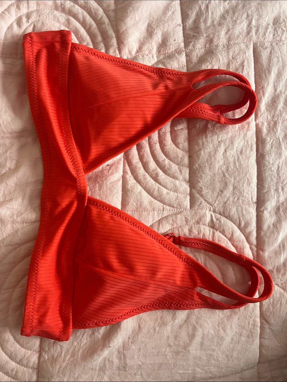 Red Ribbed Triangle Bikini Top